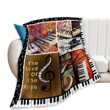 Imagem de Cobertor de música, cobertor de piano, presentes de notas musicais, cobertores de flanela de lã para meninas, mulheres, homens, meninos, amantes, adultos, roupa de cama macia, presente para sofá-cama