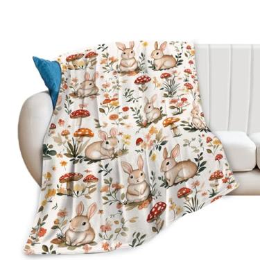 Imagem de Cobertor de coelho, cobertor estampado de coelho, cogumelo, presentes, cobertores, coisas de flanela de lã para meninas, mulheres, homens, meninos, amantes, adultos, roupa de cama macia, presente para