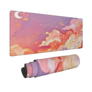 Imagem de CANFLASHION Tapete de mouse com nuvens rosa, tapete de mesa de escritório 80 x 28 cm, mouse pad grande para jogos, XL estendido à prova d'água para computador com base de borracha antiderrapante, 300