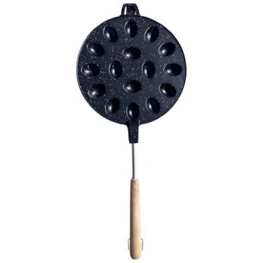 Imagem de Forma antiaderente para bolo de ovo, máquina de waffle dupla face com cabo de madeira, 12 cavidades ovais, compatível com fogão a gás de 41 cm