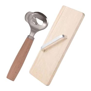 Imagem de CALLARON Conjunto de macarrão de aço inoxidável, cortador de macarrão chinês com tábua de madeira, macarrão fatiado, máquina de macarrão, ferramenta de corte manual, ferramentas de fazer pão