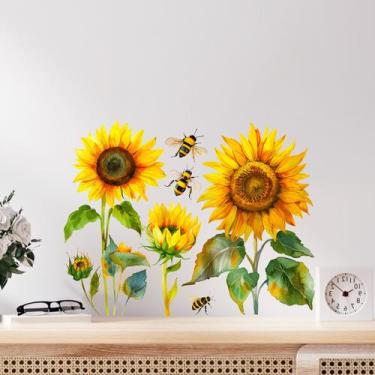 Imagem de Adesivos de parede Girassol com abelhas, papel de parede removível em 