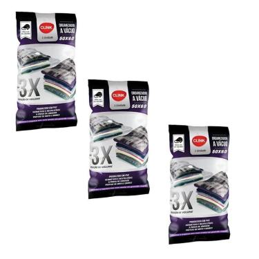 Imagem de Kit 3 Sacos À Vácuo 50X60 Roupas Viagem Compacto Com Bomba