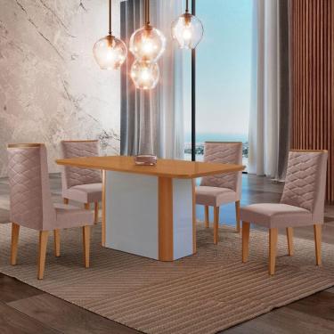 Imagem de Mesa De Jantar Isadora 120cm Tampo Mdf Laminado Linho Capuccino Off White