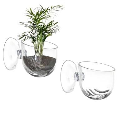 Imagem de KMYZQDV 2 peças de suporte de plantas de aquário com ventosa de vidro, vasos de aquário para plantas aquáticas, cestas de plantio para decoração de água, suportes suspensos de aquário para decoração