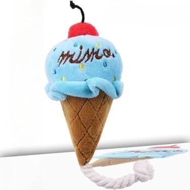 Imagem de Brinquedo de Pelúcia com Corda e Som para Cães e Gatos – Mordida Resistente, Material Macio e Seguro, Ideal para Treino, Diversão e Alívio do Estresse (Sorvete Azul)