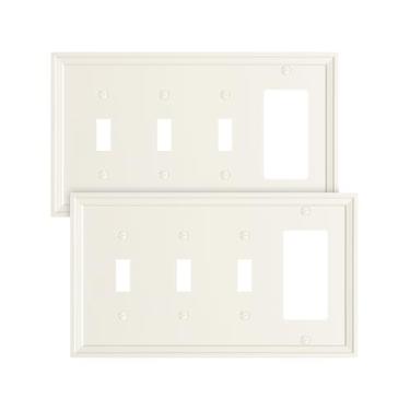 Imagem de TREEWELL Pacote com 2 decoradores/placa tripla para interruptor de luz, capas decorativas modernas de amêndoa clara, placas de interruptor de parede de fibra de bambu e capas de tomada