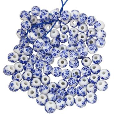 Imagem de MaryLavender Miçangas de porcelana redondas de cerâmica espaçador de porcelana kit de miçangas para artesanato de joias faça você mesmo, artesanato faça você mesmo, 50 peças