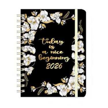 Imagem de Agenda diária, adequada para trabalho e agenda de tarefas diárias, escritório, casa, diário de trabalho, plano de exercícios, caderno de bobina de folha solta 2025-2026 (preto)