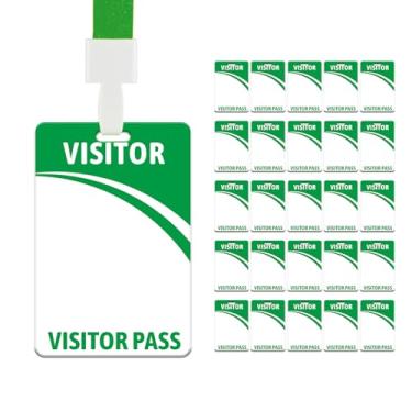 Imagem de Cordão de crachá de visitante com clipes (25 peças) - Passe de identificação temporário reutilizável para escritório, escola, eventos, cartões de segurança de plástico PVC para convidados de exposição