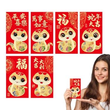 Imagem de Pacote Vermelho de Ano Novo 2025,Envelopes Vermelhos de Ano Novo Chinês 2025,Ano da folha de ouro dos desenhos animados do pacote vermelho da - 6X grandes pacotes de envelope vermelho Hong Bao para ca