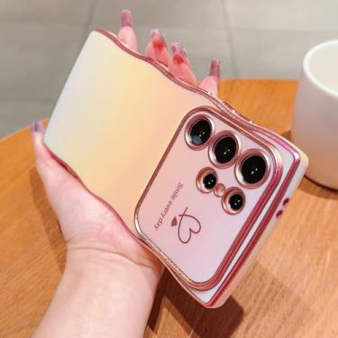 Imagem de Capa de celular com glitter laser ondulado e coração para Samsung S25 S24 S23 Ultra FE S22 Plus, capa traseira colorida da moda, rosa, para Galaxy S24Ultra