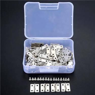 Imagem de 100 pçs/caixa dobradiça com parafusos ferro 4 furos dobradiça ângulo direito prata/ouro decoração DIY móveis 18 * 16 mm artesanato decoração móveis DIY (prata)