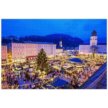 Imagem de Salzburgo Áustria. Mercado de Natal na Cidade Velha 1000 Peças Quebra-cabeça de madeira Quebra-cabeça de foto personalizado para adultos amigos Picture Puzzle Presentes para casamento, aniversário,