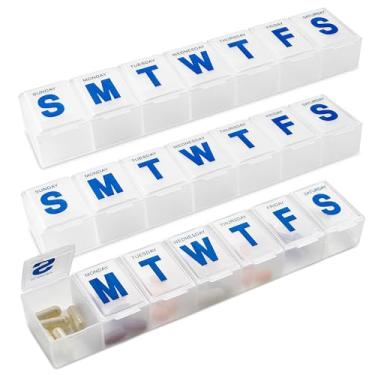 Imagem de Organizador semanal de comprimidos – agenda de comprimidos de 7 dias extra grande e organizador diário de comprimidos e lembrete de medicamentos, compartimentos de segunda a domingo – sem BPA – caixa de comprimidos para viagem (pacote com 3)