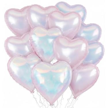Imagem de Balões de coração, balões de coração prateados para decorações de dia dos namorados, balão de coração de alumínio para decoração de festa de casamento, chá de bebê, 12 pacotes com fita e canudo