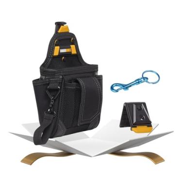 Imagem de ToughBuilt Bolsa de poliéster resistente (19 cm) Pacote com chaveiro de gancho para armazenamento organizado de ferramentas e fácil acesso durante o trabalho — Conjunto de presente (2 itens)