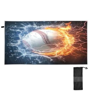 Imagem de ATTX Toalha de praia de fogo de água de beisebol 79 x 188 cm - Cobertor de microfibra leve de secagem rápida e resistente à areia para piscina, ioga, academia e viagens | Esportes de banho de natação
