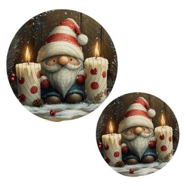 Imagem de Blueangle 2 peças de suporte de panela de gnomo fofo - conjunto de pegadores de panela de tecido redondo - almofadas quentes trançadas de algodão - porta-copos - tapetes de mesa para cozinhar e assar