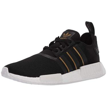 Imagem de adidas Originals Tênis feminino NMD_r1, Preto/dourado metálico/branco cristal, 7.5