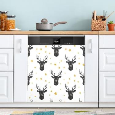 Imagem de ATTX Capa de ímã para lava-louças de veado preto de Natal, 58 cm C x 66 cm A decoração da capa frontal da máquina de lavar louça, decalques de armário doméstico e eletrodomésticos adesivos #482