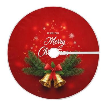 Imagem de SEHANY Saia para árvore de Natal, 91 cm, sinos de Natal, saia vermelha para árvore de Natal, tapetes para decoração de festa de Natal em casa