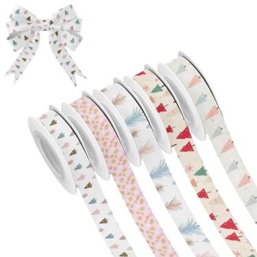 Imagem de SEHANY 5 rolos de fita de Natal 0,59 polegadas 5 jardas fitas de tecido de árvore de Natal fitas de cetim festivas fitas decorativas de Natal para embrulho de presente faça você mesmo artesanato