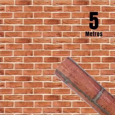 Imagem de Papel de Parede Tijolinhos Rústico Premium ROLO 5m Autoadesivo Sala Qu