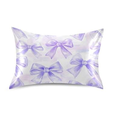 Imagem de SEHANY Capas de almofada de seda com laço roxo para cabelo e pele, capas de almofada de cetim respiráveis macias e refrescantes com fecho de envelope, tamanho king (50,8 x 101,6 cm)
