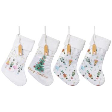 Imagem de Meias de Natal personalizadas impressas grandes – Meia com estampa festiva para lareira, festa de Natal e decoração de presente (árvore de Natal, pacote com 4)