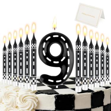 Imagem de Vela número de vela de aniversário de corrida (número 9, preta)