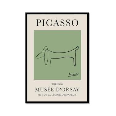 Imagem de Impressão em tela verde sálvia Pablo Picasso animais esboço arte de parede gato cão pássaro cavalo impressão linha abstrata desenho pôsteres para decoração de quarto escritório casa (SKU3,16x24