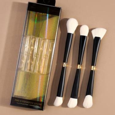 Imagem de Conjunto de pincéis de maquiagem de 3 peças com caixa de papel, cerdas macias que não soltam, perfeito para base de rosto inteiro, blush e maquiagem dos olhos (preto branco)