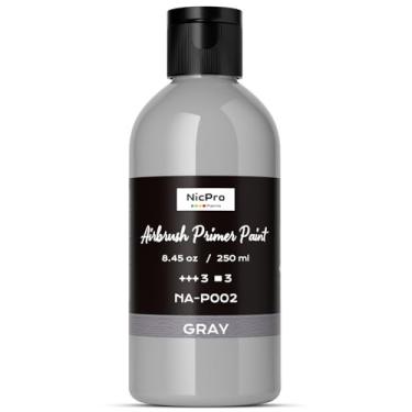 Imagem de Nicpro Tinta para aerógrafo de superfície cinza (238 g, 250 ml), acabamento fosco, pincel de ar pronto para pulverizar, primer acrílico à base de água para iniciantes e artistas priming modelos de
