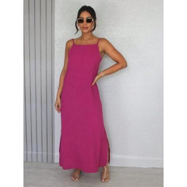 Imagem de Vestido longo casual elegante soltinho decote V nas costas - Reziê, Fu