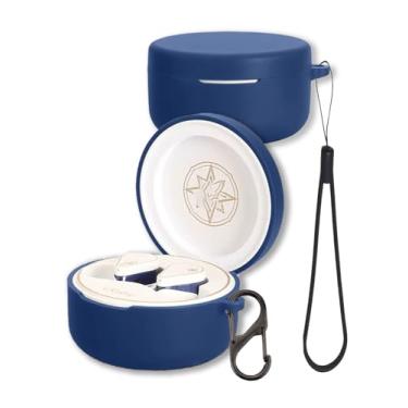 Imagem de Capa para fone de ouvido Moondrop Robin Honkai Star Rail, capa protetora de silicone macio FJIASTB com mosquetão e cordão, à prova de choque (azul escuro)