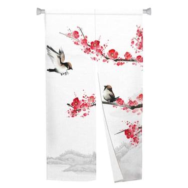 Imagem de Leowefowa Cortina de porta japonesa Noren impressão de flor de tinta chinesa tratamento de janela porta noren tipo longo cortina porta trapestralidade separador de quarto suspenso privacidade cozinha