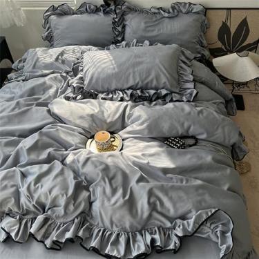 Imagem de XLCZMYL Jogo de cama com babados estilo princesa 3/4 peças amigo da pele, macio, sedoso, sensação fresca, conjunto de lençol de almofada, cor 3, solteiro 150 x 200 4 peças