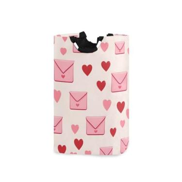 Imagem de Wassud Envelopes e corações vermelhos cesto de roupa suja grande saco de roupa suja dobrável com alças essenciais para acampamento e banheiro