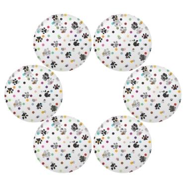 Imagem de Wassud Jogo americano de mesa redondo para cozinha e jantar, conjunto de 6 tapetes de mesa laváveis com estampa de pata preta, resistente ao calor, 39 cm
