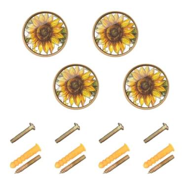 Imagem de CEBUGI Conjunto de 4 puxadores de armário redondos de girassol com parafusos puxadores de armário de cozinha para gaveta porta guarda-roupa cômoda
