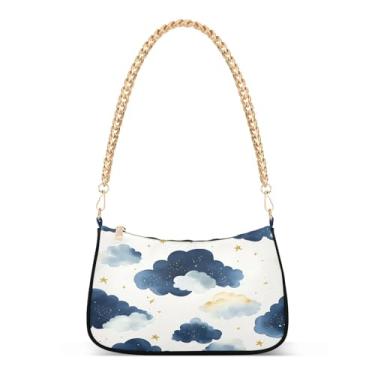 Imagem de CEBUGI Bolsas transversais femininas bolsa de ombro aquarela nuvens bolsa clutch elegante com alça de corrente