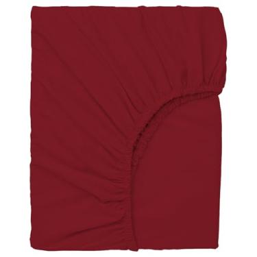 Imagem de Urbanhut Lençol Queen com elástico 100% algodão, macio e macio, tecido de cetim luxuoso, algodão longo, elástico de ajuste seguro, lençol com elástico de 40,6 cm - Borgonha