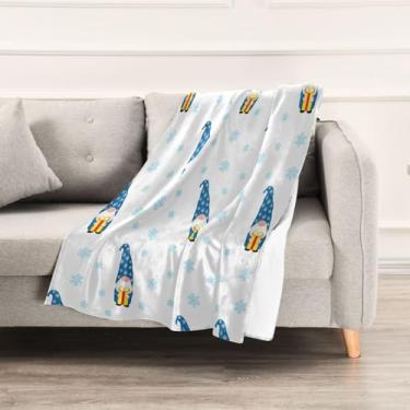 Imagem de Wassud Cobertores e mantas de Natal 152,4 cm x 228,6 cm Gnomos Azuis de Desenho Animado Cobertor para Sofá, Cadeira, Decoração de Casa
