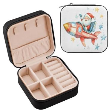 Imagem de Wassud Lindo estojo de joias de viagem de Papai Noel feliz para mulheres, meninas, senhoras, noiva, mini organizador de joias, de couro PU, caixa quadrada de armazenamento de joias para brincos, anéis