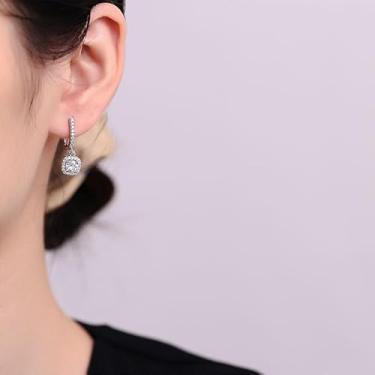 Imagem de Brincos de prata para mulheres, zircônia cúbica, zircônia, quadrado, estilo moissanite, strass, joias delicadas, presentes de amizade para mulheres, presentes de Natal, Dia dos Namorados