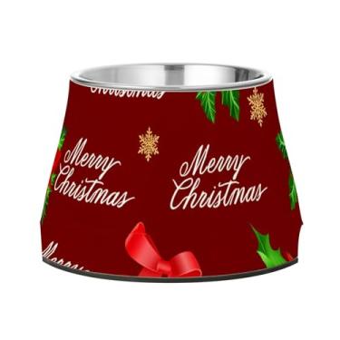 Imagem de Burbuja Tigela de comida de aço inoxidável para cães com flores de Natal para comida e água, antiderrapante para cães médios e gatos, 590 ml