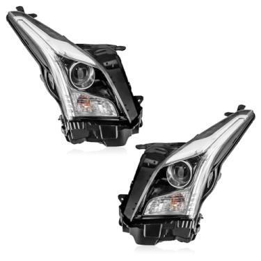 Imagem de Par de montagem de farol compatível com 2013-2018 para Cadillac ATS Substituto para GM2502384 23236365, carcaça cromada lente transparente motorista e lado do passageiro