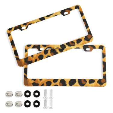 Imagem de CEBUGI Pacote com 2 molduras de placa de carro de alumínio capas de moldura de placa de carro com 2 furos impressão animal acessórios automotivos para placas dianteiras e traseiras orifício elíptico