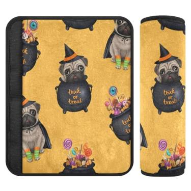 Imagem de Burbuja Capa para cinto de segurança de carro com fantasia de cachorro fofo em bruxa, macio, confortável, protetor de cinto de segurança para alça de ombro de assento, 1 par pequeno